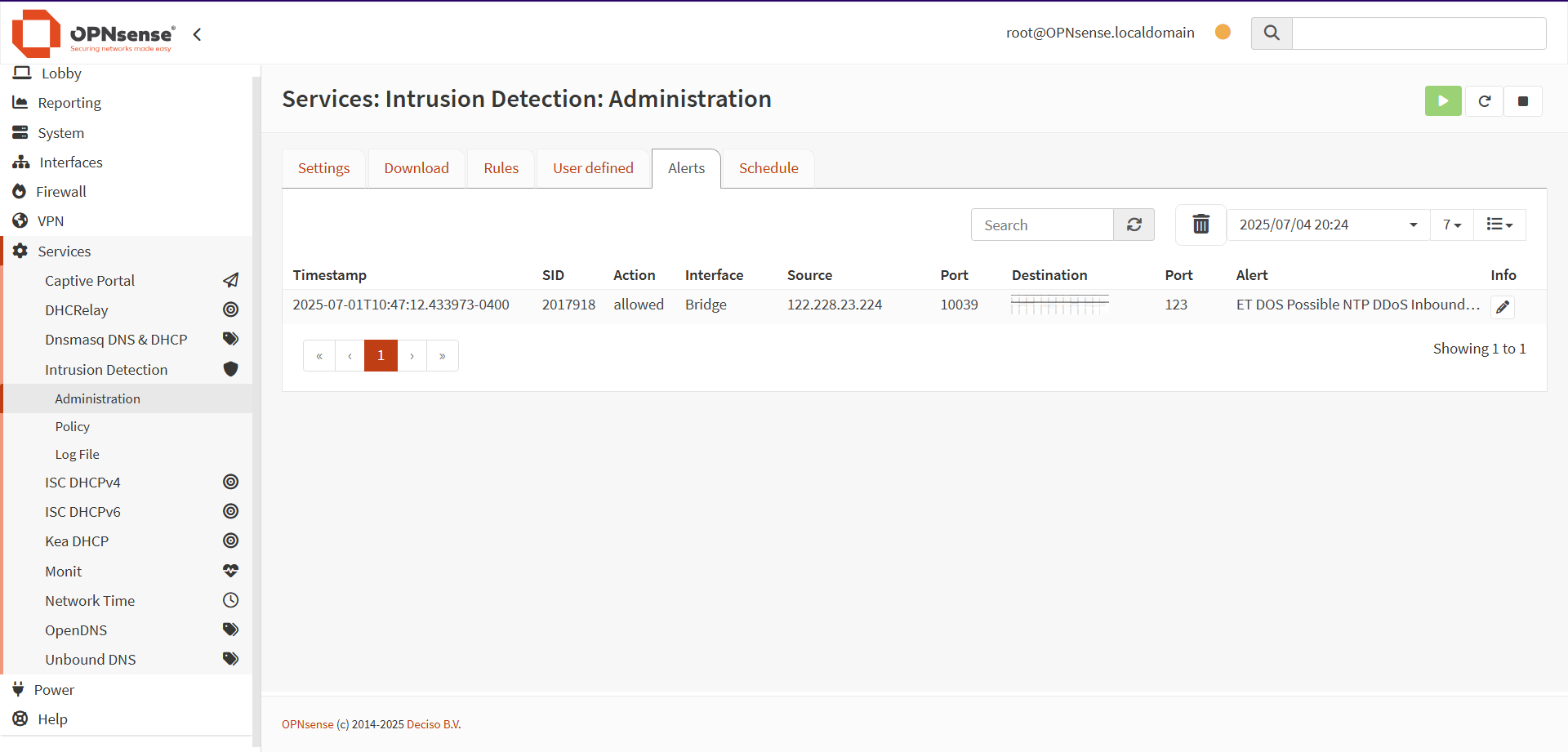 OPNSense NTP Denial of Service Scan Detection