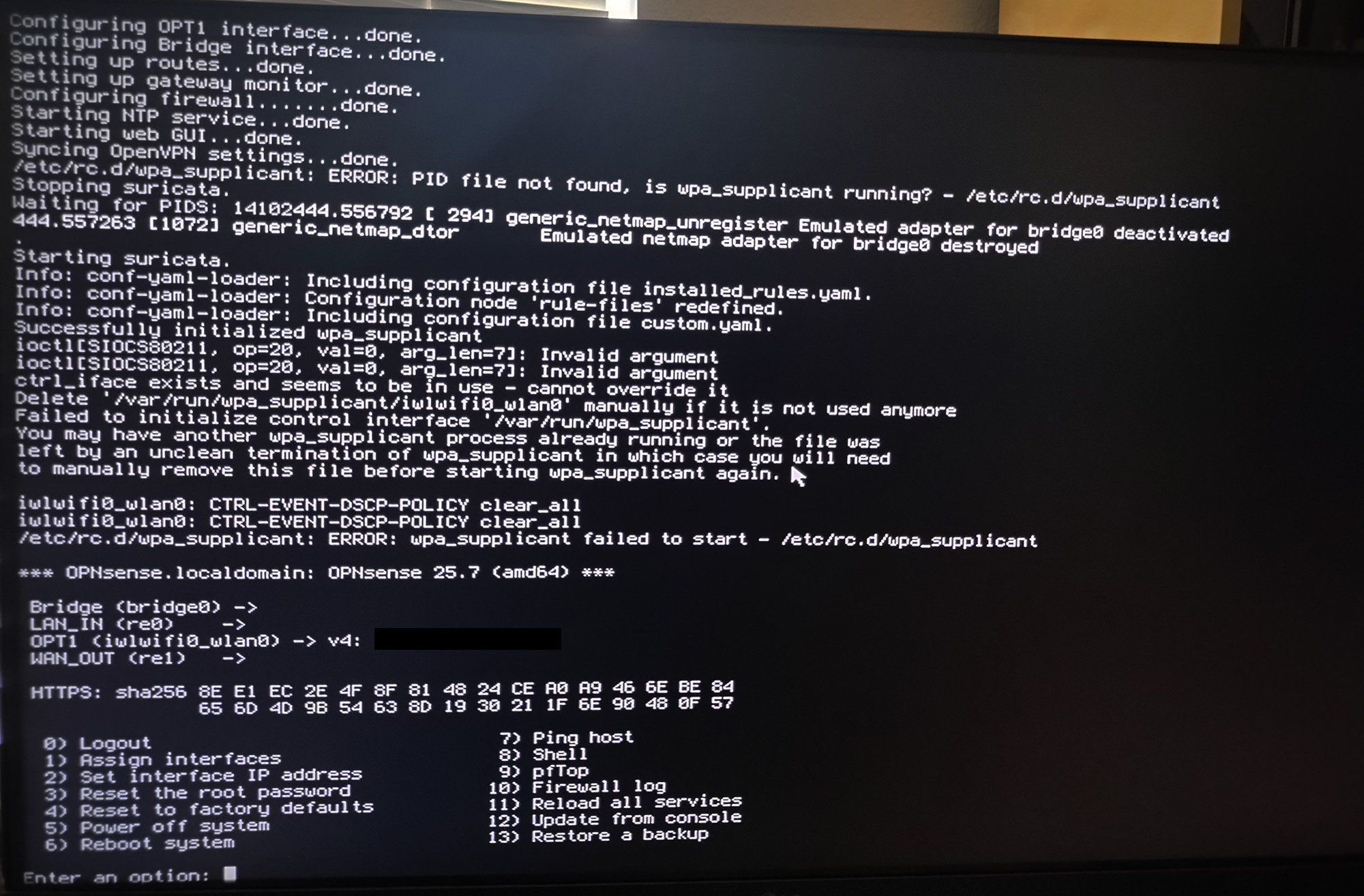 Result of running initial wpa_supplicant setup script on OPNSense 25.7.