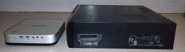 Side by side comparison of the X1 Pro and a 2013 HP office desktop.
