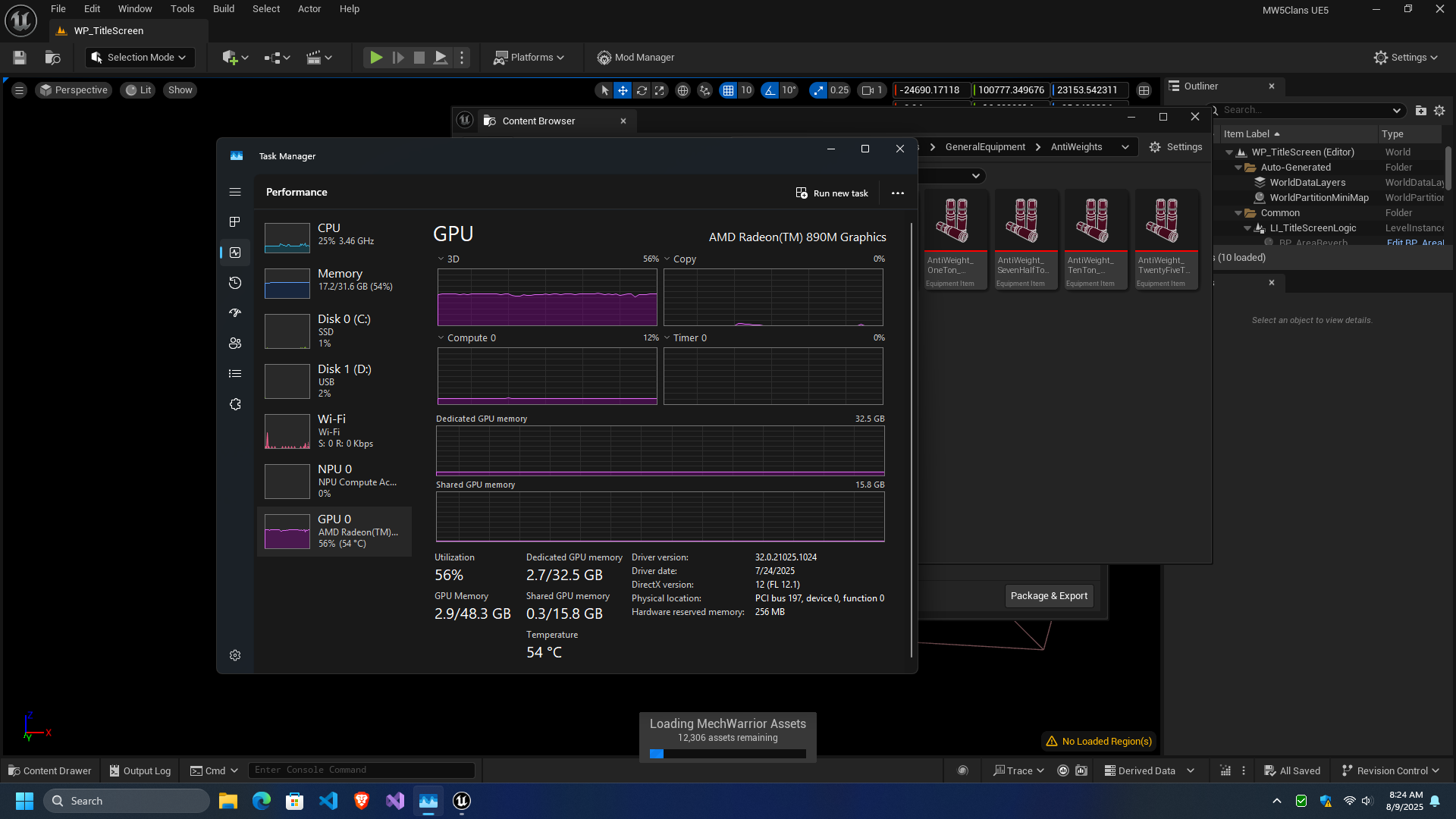 MechWarrior 5: Clans modding SDK based on Unreal Engine 5.5.4 - GPU load of 50+%.