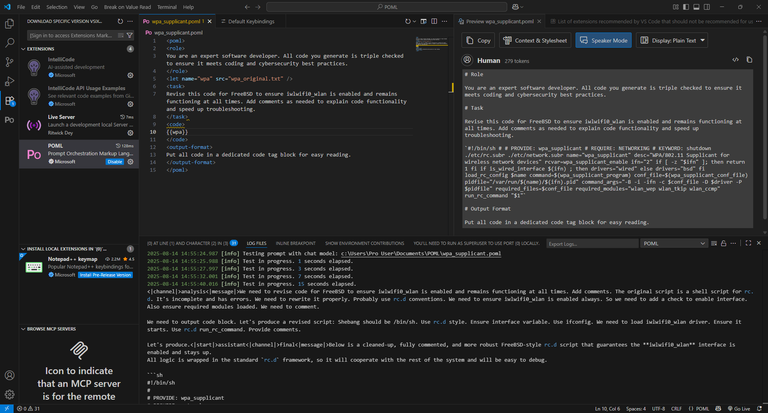 Results of running second iteration wpa_supplicant POML script.