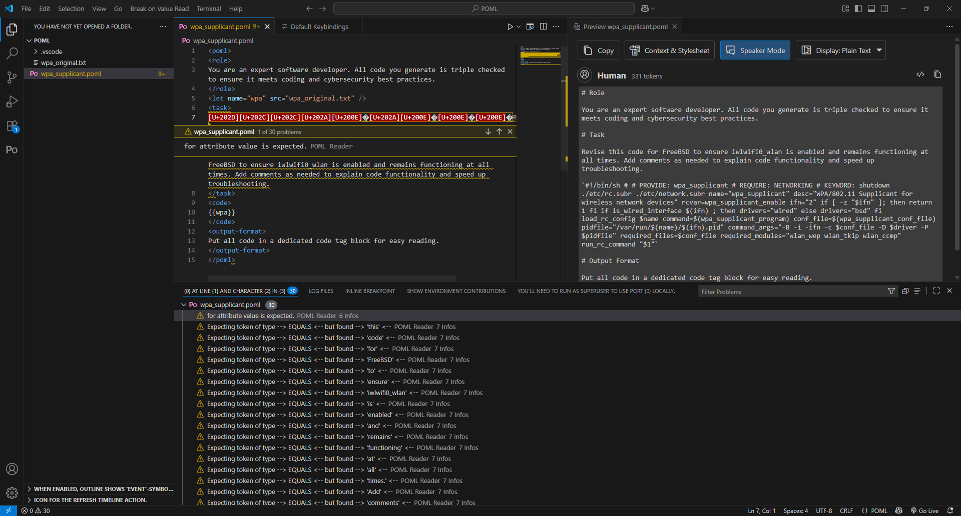 Second iteration of wpa_supplicant prompt with Unicode characters, with unicode inside task tags.
