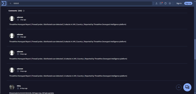 Comments explaining malicious behaviors associated with 0.0.0.0
